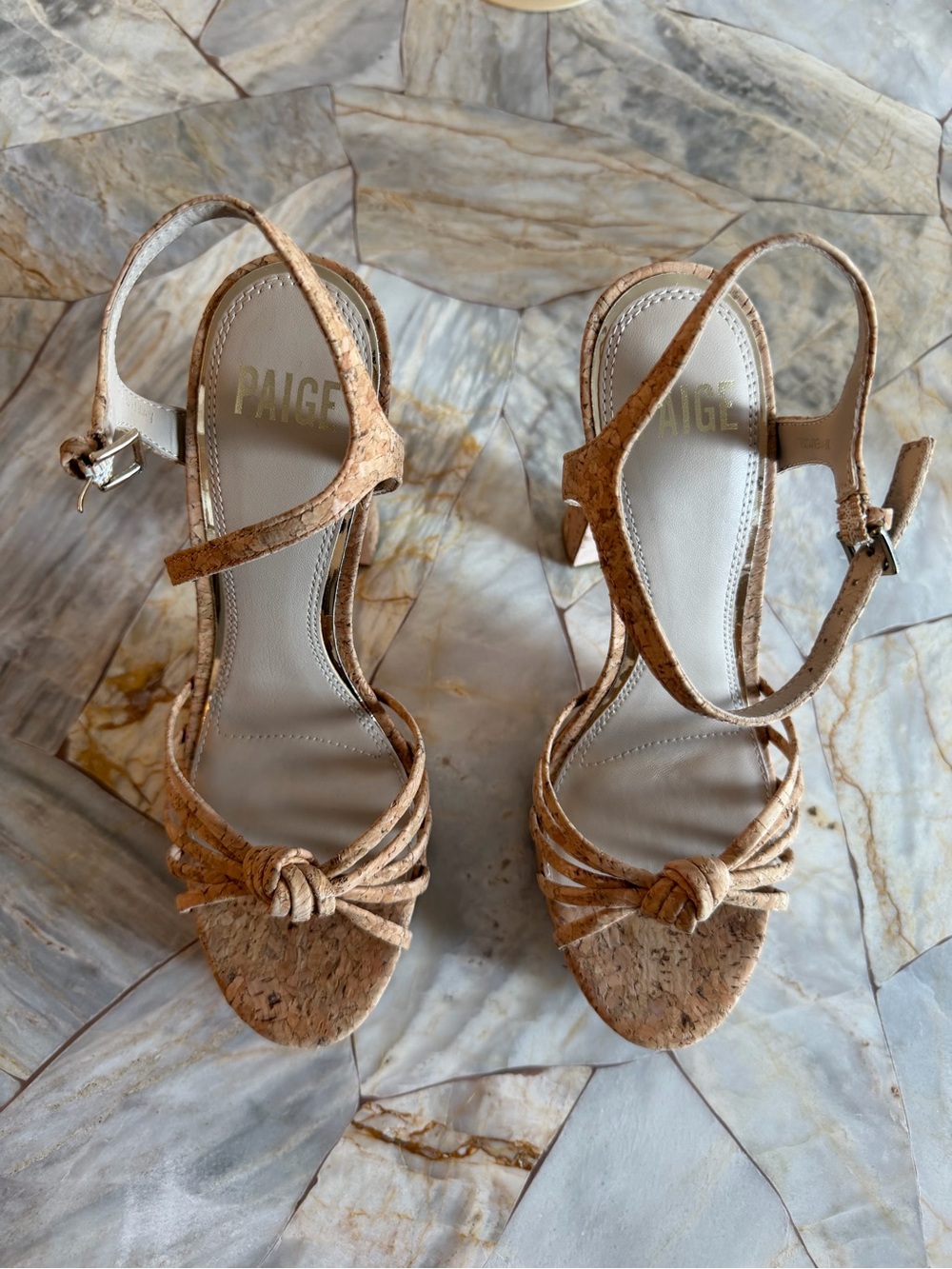 PAIGE Cork Knot Front Slingback Sandals in Tan